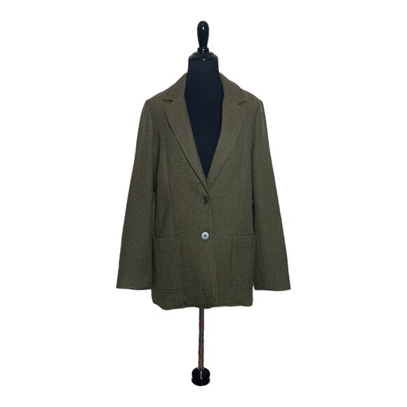 J. Jill green woven wool 2 button long sleeves woven blazer size M - Picture 6 of 10
